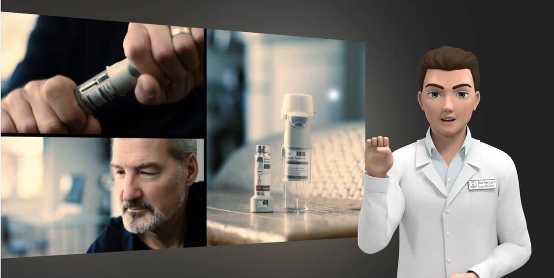 Ein Avatar stellt Informationen zum Arzneimittel in Gebärden dar. / Foto: Boehringer Ingelheim