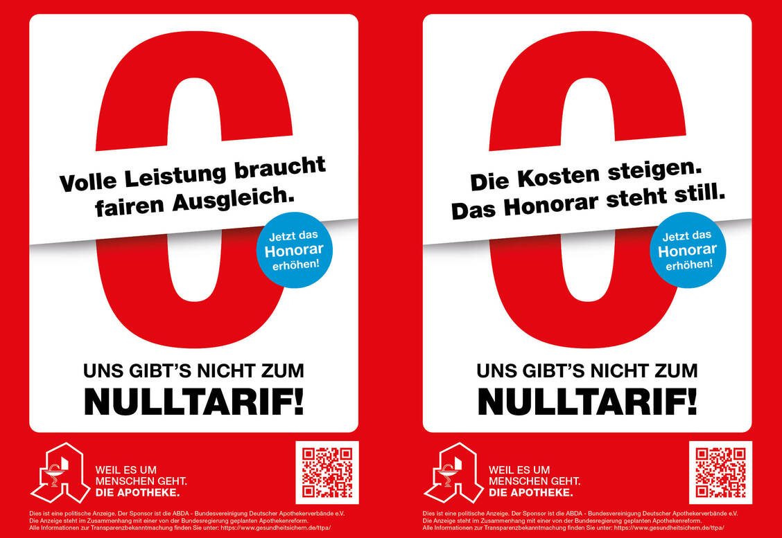 Unter apothekenkampagne.de gibt es ab sofort verschiedene Materialien wie Plakate, Aufkleber oder Social‑Media‑Grafiken im Stil der ABDA-Protestkampagne. / © ABDA/PZ