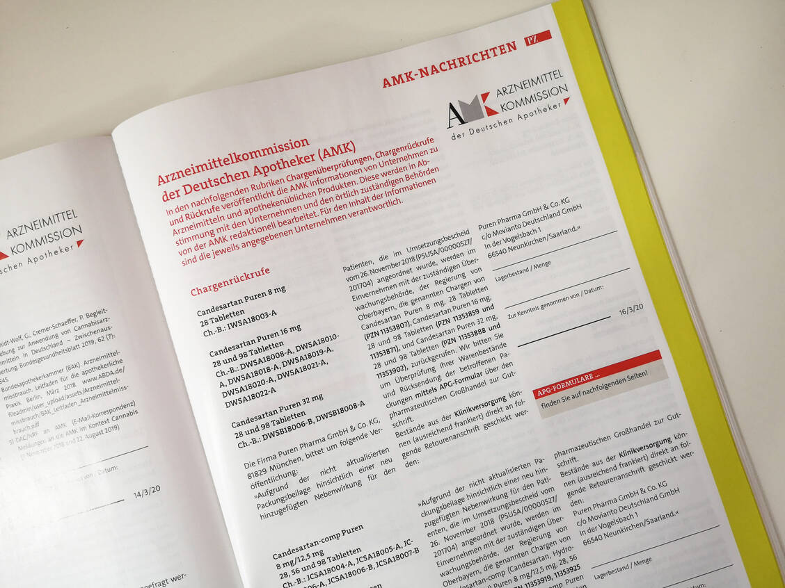 Die PZ-Ausgabe 03/2020 enthielt seitenweise Rückrufe von Puren Pharma. Jetzt ist das Thema auch in den Laienmedien angekommen. / Foto: PZ/Daniela Hüttemann