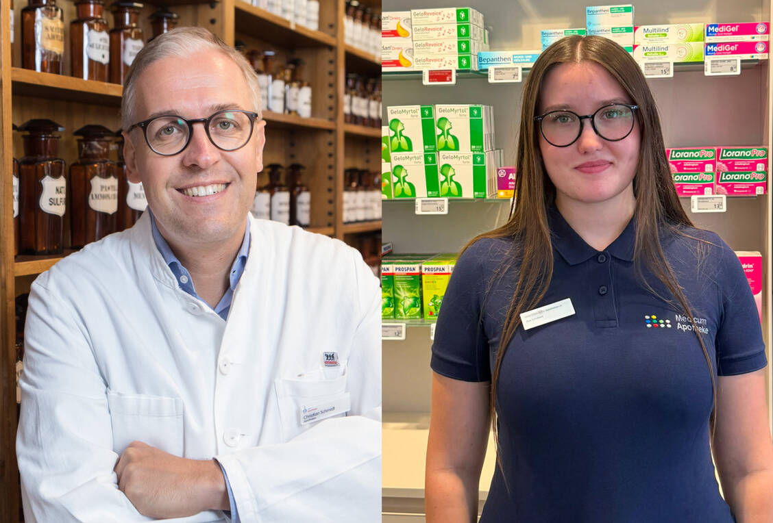 In jeder Hinsicht bereichernd: So sehen Apotheker Christian Schmidt und Patenschülerin Aya Schubert die PTA-Patenschaft. / © © Medicum-Apotheke Detmold; Lamia Fanari/Medicum-Apotheke Detmold