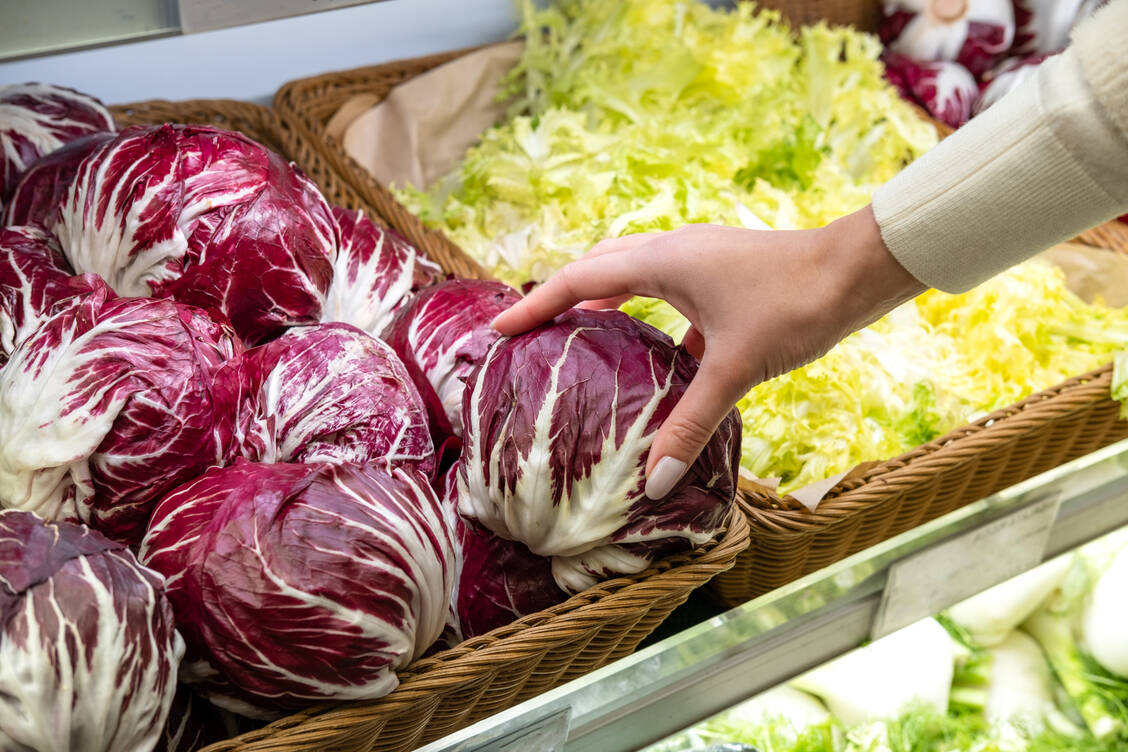 Neben anderen Salatsorten wird besonders der kräftig rote Radicchio für seine Bitterkeit geschätzt.  / © Getty Images/Elena Noviello