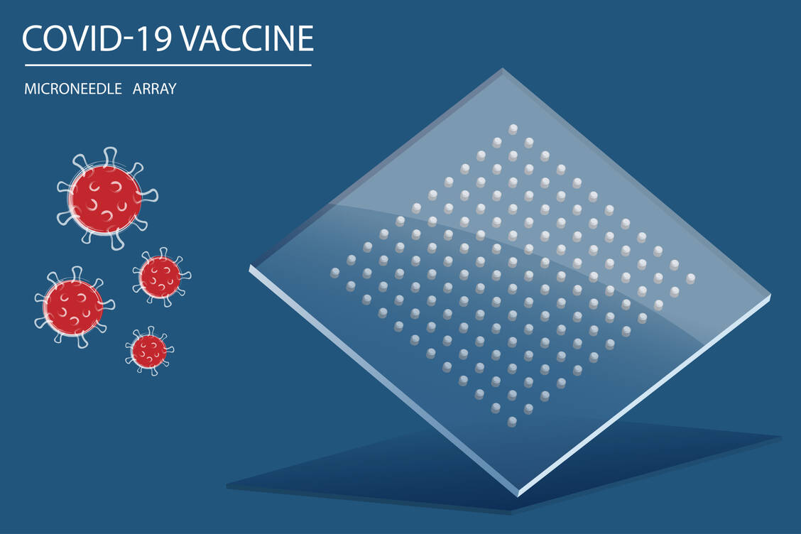 Mit Coronavirus-Antigen beladene Mikronadeln auf einem Pflaster werden derzeit als Covid-19-Impfung entwickelt.  / Foto: Adobe Stock/ohishiftl
