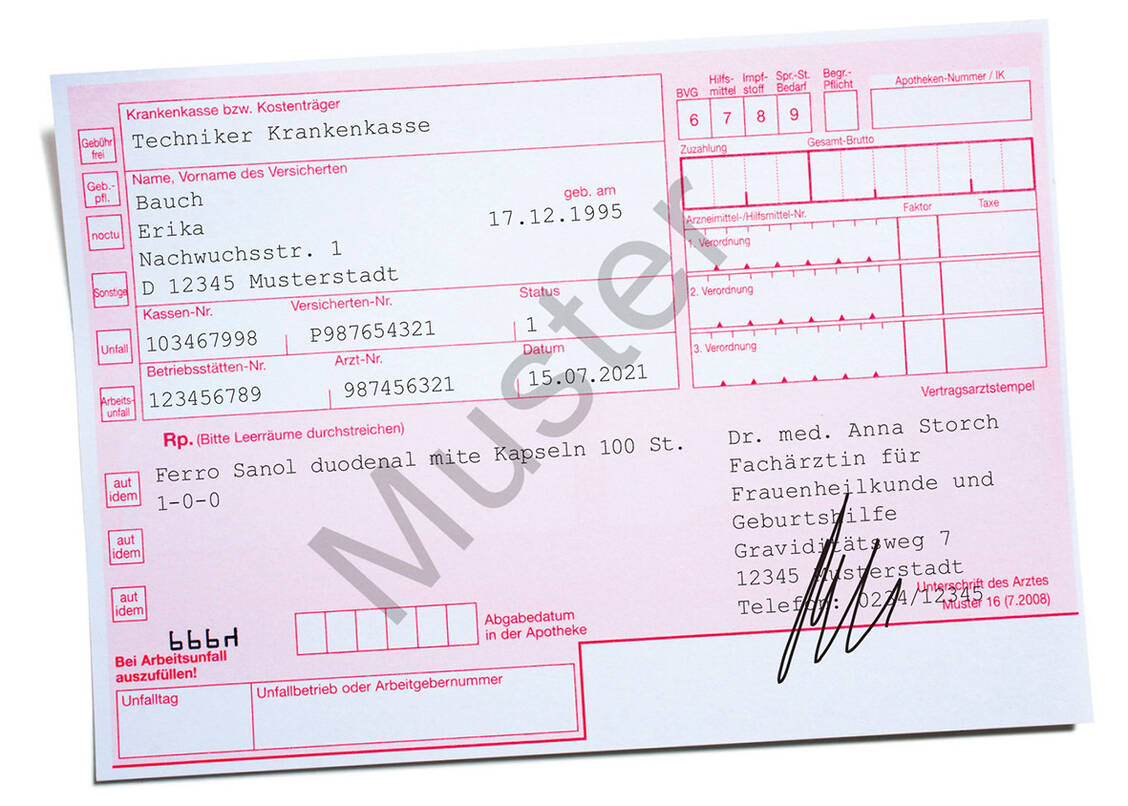 Vorlagedatum in der Apotheke: 15.07.2021; Patientin berichtet von ihrer Schwangerschaft