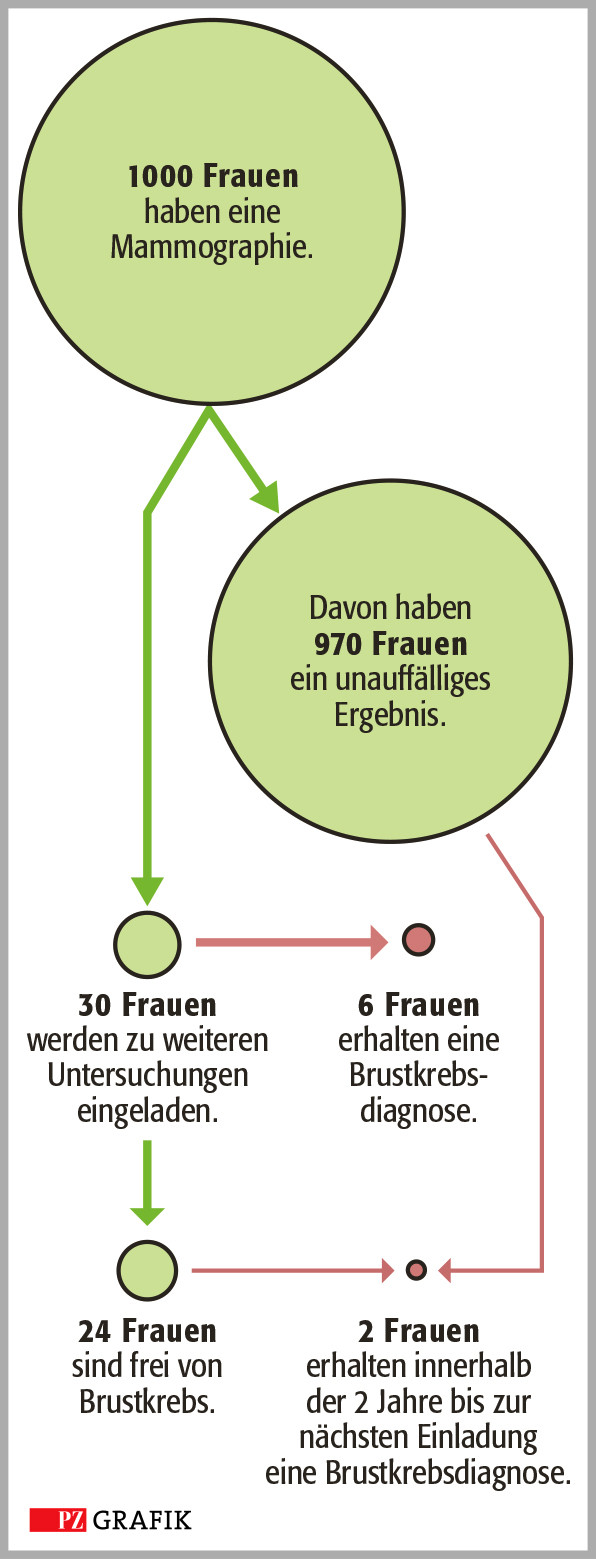 Das Schaubild veranschaulicht das Nutzen-Risiko-Verhältnis der Mammographie. Was passiert, wenn 1000 Frauen mammographiert werden? / Foto: Stephan Spitzer