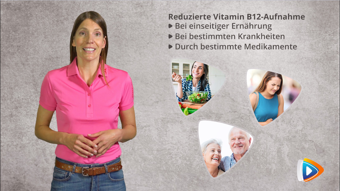 Ein Vitamin-B12-Mangel entwickelt sich schleichend. Das neue Lernvideo erklärt die Risikofaktoren. / Foto: PTA Channel