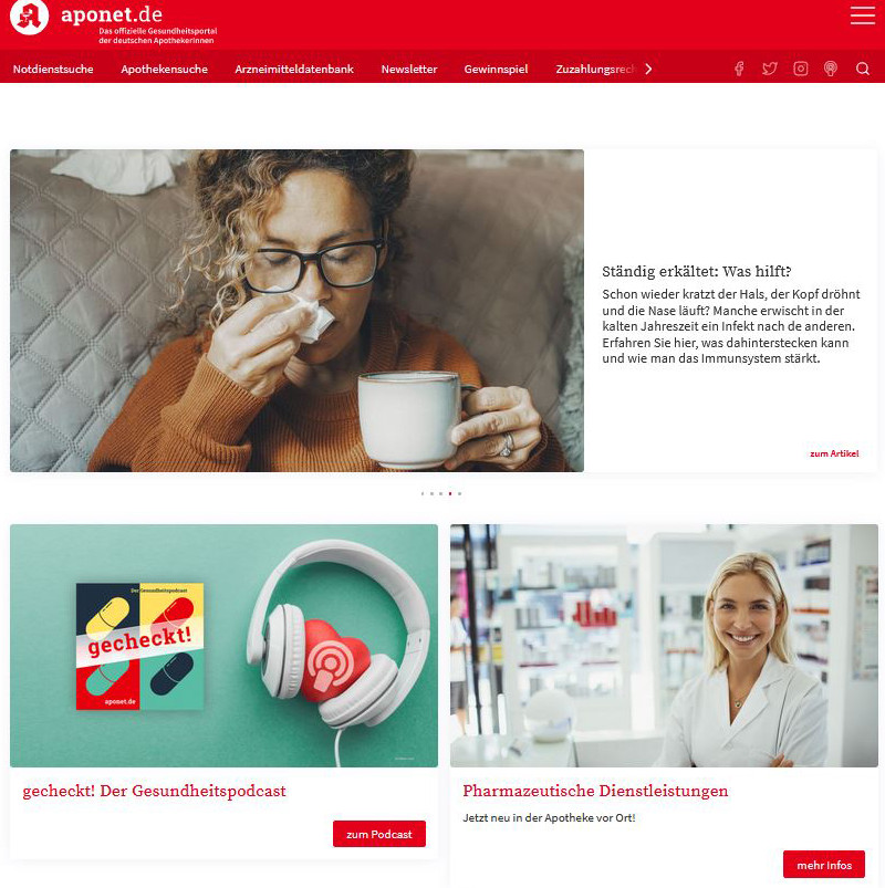 Aponet.de ist laut einer Umfrage bei Verbrauchern sehr beliebt. / Foto: aponet.de (Screenshot)