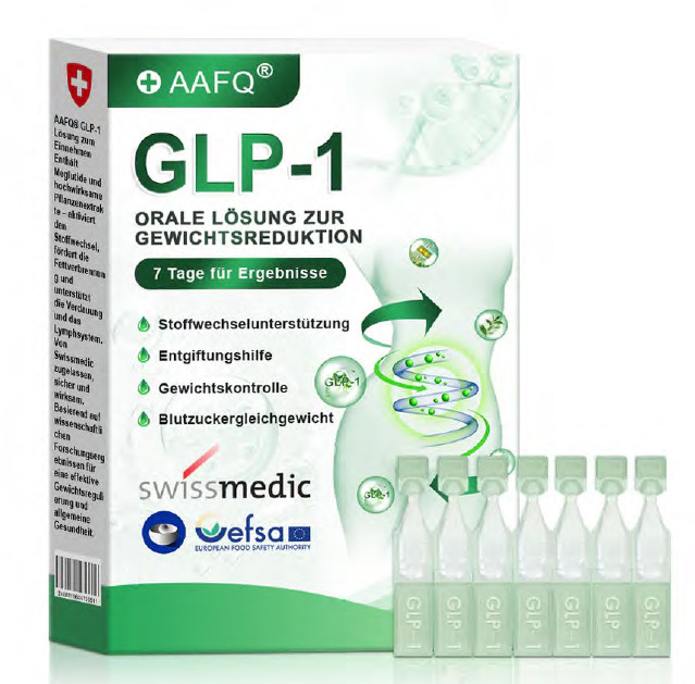 »AAFQ GLP-1 oralen Lösung zur Gewichtsreduktion« wirbt offenbar unberechtigt mit Logos der Arzneimittelbehörden. / © Swissmedic